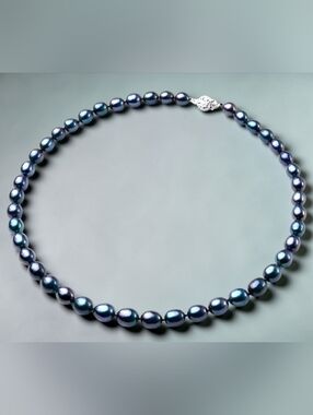 8-9 mm Freshwater Black Pearl Jewelry Choker Necklace Sterling Silver Clasp 16"